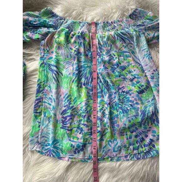 Lilly Pulitzer Blakely Women's XS Off-the-Shoulder Blouse Multicolor 3/4 Sleeve - Picture 10 of 12